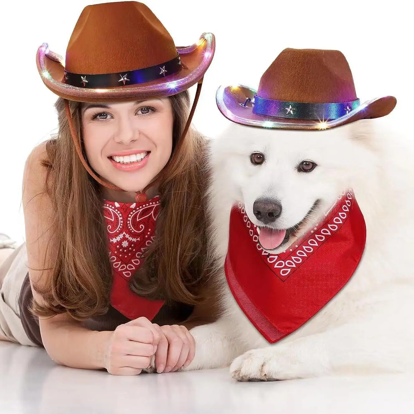 Leuke Pet Hoed Met Verlichting Cowboy Hoed Voor Honden Met Elastisch Koord Feestelijk Huisdier Kostuum Verstelbare Hond Cowboy Hoed Bandana Voor Feest