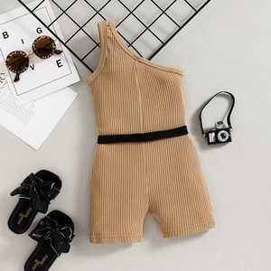 Vêtements pour filles 2022, combinaison d'été pour enfants à une épaule avec poche latérale, ensemble de vêtements pour enfants d'été avec sac banane - Product Image 3