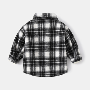 Automne hiver tricoté <span class=keywords><strong>chemise</strong></span> doublée polaire pour garçons enfant en bas âge col rabattu décontracté Plaid couleur unie bouton de poche enfants - Product Image 3