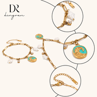 Bracelet et collier en acier inoxydable plaqué or 18 carats, motif vague goutte d'huile, imitation perle, style Europe et Amérique