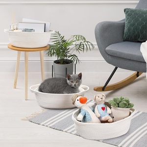 Confezione <span class=keywords><strong>da</strong></span> 4 cestini in tessuto regalo per bambini bianchi Nursery <span class=keywords><strong>camera</strong></span> <span class=keywords><strong>da</strong></span> letto in corda di cotone scaffale portaoggetti cesto portabiancheria <span class=keywords><strong>piccolo</strong></span> con manici - Product Image 6