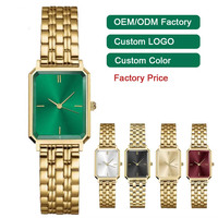 Montres à quartz carrées pour femmes avec logo personnalisé, élégantes, OEM, en acier inoxydable 316L, cadran à aiguilles, résistantes à l'eau 3BAR