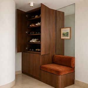 Mobile scarpiera contemporaneo in noce con <span class=keywords><strong>panca</strong></span> integrata, mobile ingresso su misura - Product Image 5