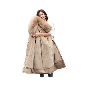 PASUXI 겨울 여성용 울 재킷 롱 헤어 칼라 벨벳 통기성 따뜻한 지퍼 클로저 폭스 퍼 캐주얼 아우터웨어 코튼 로고 - Product Image 1