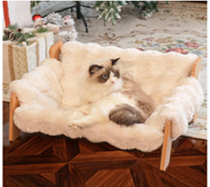 Cama Elevada para Gatos, con Funda Lavable Extraíble y Suave, Sofá para Gatos - Blanco |   Estructura de Madera Maciza - Product Image 5