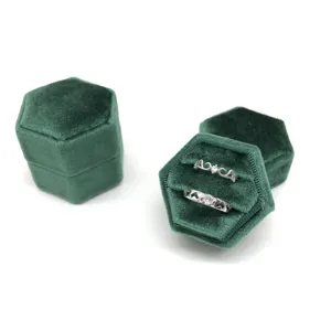 Usine stock velours anneau boîte hexagone vintage double anneau boîte à bijoux boîte