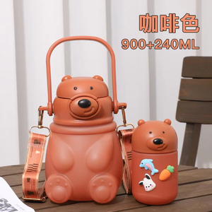 Lindo Oso, Botella de <span class=keywords><strong>Agua</strong></span> de Dibujos Animados de Gran Capacidad de 2 Piezas con Degradado de Color, Juego de Botellas de Plástico con Pegatinas 3D para Niños - Product Image 6