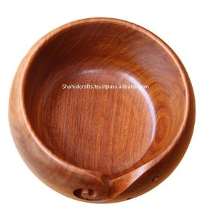 Bol de fil à tricoter en bois fait à la main Design traditionnel écologique disponible en bois de teck d'acacia de Sesham pour les fêtes - Product Image 4