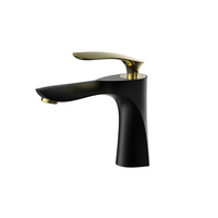 Robinet électrique de luxe en laiton chromé noir et or avec double poignée, à poser sur le comptoir, pour lavabo de salle de bain et eau potable