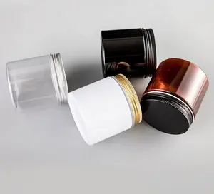 畅销空透明琥珀色塑料化妆罐，铝质/塑料盖