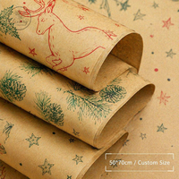Papier d'emballage kraft de Noël en gros, motif rennes, écologique, style vintage, pour boutiques et fleuristes