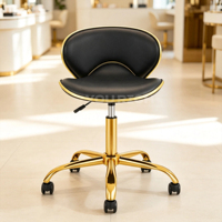 Tabouret de barbier robuste avec logo personnalisé, dossier de soutien, base dorée, tabouret de beauté à roulettes, hauteur réglable, chaise de technicien