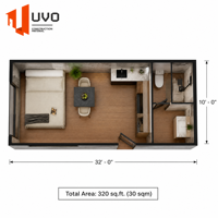 Maison de luxe UVO à toit en pente : Cabane de villégiature et pod de glamping |   Certifié CE, IBC et AS/NZS |   Plug & Play