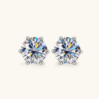Boucles d'oreilles en argent sterling 925 en gros, moissanite 0,5 carat, 1 carat, 2 carats, 3 carats, classiques, simples, à six griffes, cadeau unisexe avec certificat