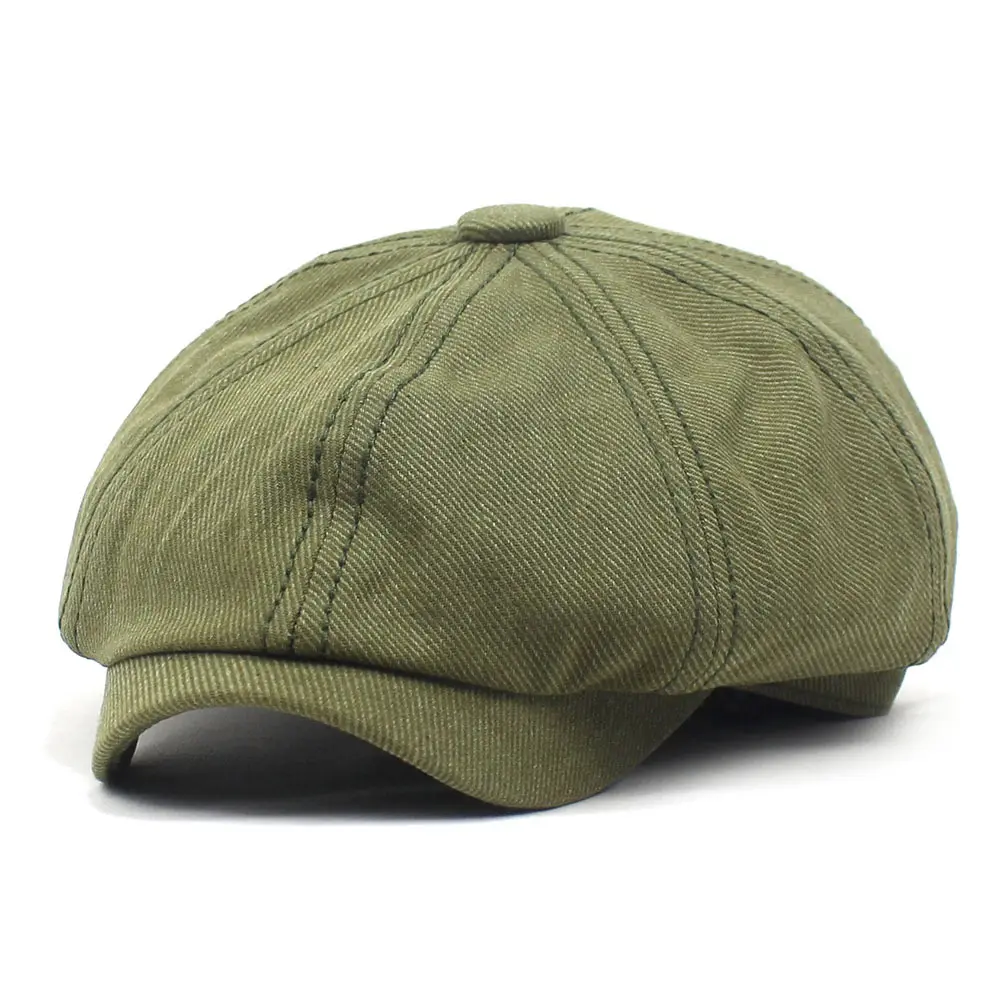 Premium Quality octagon hat with curved brim Solid cotton beret The man in the cap