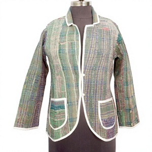 Wholesale Women's 100% Cotton High Quality Eco-Friendly Designer <b>Kantha</b> <b>Jacket</b> Multi-Colour Ethnic Denim Style Embroidery Open - Product Image 1