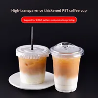 Tasse à thé au lait en plastique jetable pour animaux de compagnie avec couvercle transparent Emballage à emporter pour boissons froides Café Thé au citron Utilisation commerciale