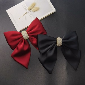 Wholesale Korean Style Red Satin Metal Hair Clip Rhinestone <b>Bow</b> Spring Clip Women Elegant Bridal Wedding Party Hair Accessories - Product Image 3