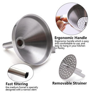 Fábrica Atacado Aço Inoxidável Qualidade Premium Cozinha Ferramenta Óleos Funil De Metal Líquido Com Filtro - Product Image 3