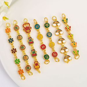 Bracelet chaîne émail arc-en-ciel traditionnel avec pendentif pour la bonne fortune, la paix et la joie – Matériaux de bijoux DIY en gros, perles métalliques - Product Image 4