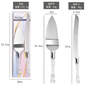2-Piece Stainless Steel Pizza & Wedding Cake Knife Set Crystal Handle Serrated <b>Bread</b> Toast <b>Cutter</b> Baking Shovel Suit Cake Tools - Product Image 2