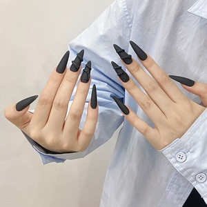 Design #1840 fait main halloween rock serpent <span class=keywords><strong>mat</strong></span> amande stiletto longue couverture complète presse sur <span class=keywords><strong>faux</strong></span> ongles conseils ongles <span class=keywords><strong>noir</strong></span> <span class=keywords><strong>mat</strong></span> - Product Image 4