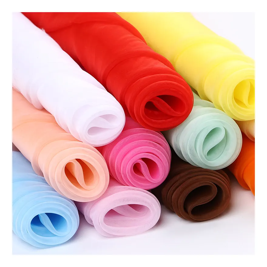 2090 lightweight 100% polyester silk sheer organza fabric for women's blouse and dress