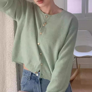 Cárdigan de punto verde claro para mujer, talla única, estilo fresco y dulce, suéter fino, abrigo para primavera y otoño - Product Image 1