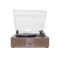 Lecteur de disques vinyles élégant marron pour la décoration de la maison, 3 vitesses pour disques de 7/10/12 pouces avec haut-parleurs intégrés sans fil