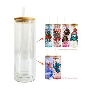 20Oz <b>Mugs</b> With Bamboo Lid and Straw <b>Double</b> <b>Wall</b> Skinny Tumbler Sublimation 12Oz Snow Globe Glass Cup - Product Image 2