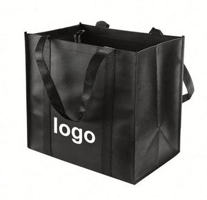 Sac en tissu non tissé en polypropylène noir renforcé, réutilisable, avec poignée robuste, personnalisable pour le shopping - Product Image 1