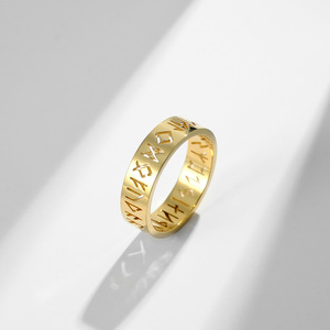 Laser-cut hollowed-out Nordic Viking script <b>titanium</b> steel <b>ring</b> for men and women, engagement <b>ring</b>, runic symbol, ponytail <b>ring</b> - Product Image 4