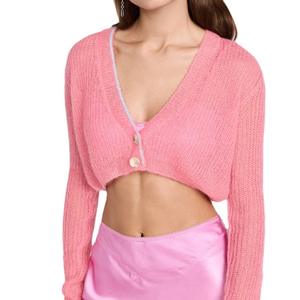 Femmes Y2K hiver haut court décontracté à la mode Design col en v à manches longues pull en tricot avec logo avant en gros - Product Image 2