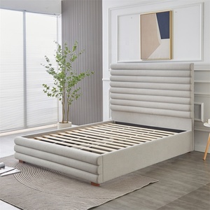 Letto Matrimoniale Moderno in Tessuto di Lino Grigio Lussuoso, Letto Morbido per Camera da Letto King o Queen Size - Product Image 6