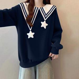 Sweat-shirt pour filles blanc avec col marin, tricoté, design irrégulier, collection Printemps-Automne 2026, haut mignon et tendance pour enfants - Product Image 2