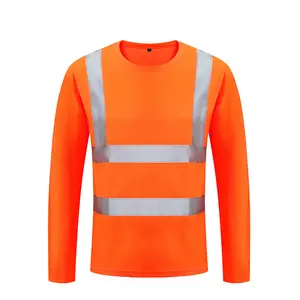 Hi Vis T Shirt ANSI Safety limau Orange lengan panjang reflektif visibilitas tinggi kancing atas kemeja POLO warna hijau merah