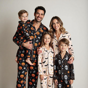 Ensemble de pyjamas assortis pour la famille pour Halloween, imprimé citrouille, crâne, fantôme, manches longues, vêtements de nuit doux, pyjamas pour adultes et enfants - Product Image 3