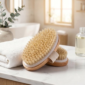 Brosse corporelle sèche en bois de hêtre avec poils de sanglier doux et durs, brosse de bain en forme de fleur pour exfolier la graisse du dos - Product Image 4