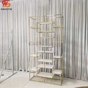 Smooth Multi-functional Golden Stainless Steel Wine Rack <b>Square</b> <b>Frame</b> 6-8ft Height Durable Wedding Party Display Shelf - Product Image 2