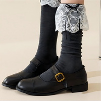 Chaussettes hautes souples pour femmes, avec bordure en dentelle superposée et ruban en satin, douces, extensibles, confortables, pour un usage quotidien décontracté, chaussettes tendance