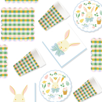 Ensemble de vaisselle jetable pour fête de Pâques DAMAI, design à carreaux colorés avec lapin de Pâques, assiettes en papier de 9 pouces, style moderne et luxueux