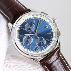 Luxury <b>Men's</b> Business GPS Ready Mechanical Pilot Chronograph Watch Pointer White Gold Stainless Steel Leather Strap Water - Product Image 4