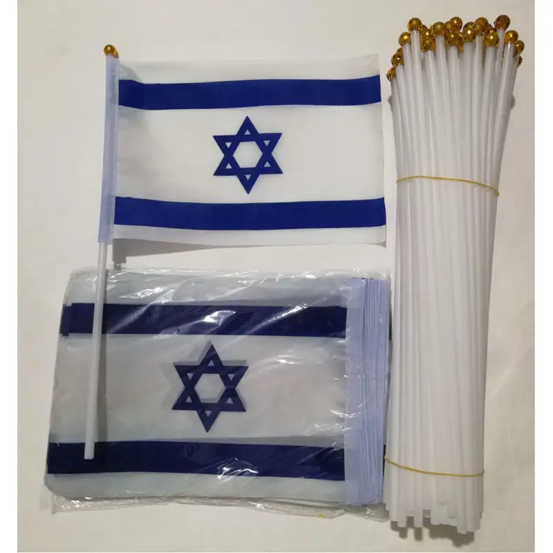 Großhandel 3 × 5 90 × 150 cm 14 × 21 cm 30 × 40 cm Polyester israelische Nationalstaate blau weiß hand kleine Flagge 5 Sterne israel Autoflagge