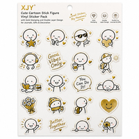 Pack d'autocollants en vinyle XJY avec figurines de dessins animés mignons, estampage doré et design double couche pour journaux, cadeaux et décoration