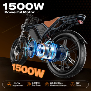Moto électrique rétro à batterie lithium 48V 1500W, pneus larges, freins à disque, 20 pouces, en stock, livraison directe usine, transfrontalier - Product Image 2