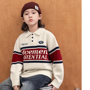 <span class=keywords><strong>Pull</strong></span> d'hiver pour garçons 2025 Nouveau 100% coton Col rond Bouton <span class=keywords><strong>Pull</strong></span> Anti-boulochage Vêtements pour grands enfants Motif lettre Tricoté à l'ordinateur - Product Image 2