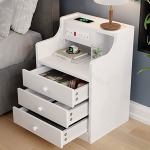 Bàn Cạnh Giường Màu Trắng Đa Chức Năng Hiện Đại Tủ Đầu Giường Sang Trọng Sáng Tạo Bằng Gỗ Nguyên Khối Có Trạm Sạc Và Cổng Usb - Product Image 4