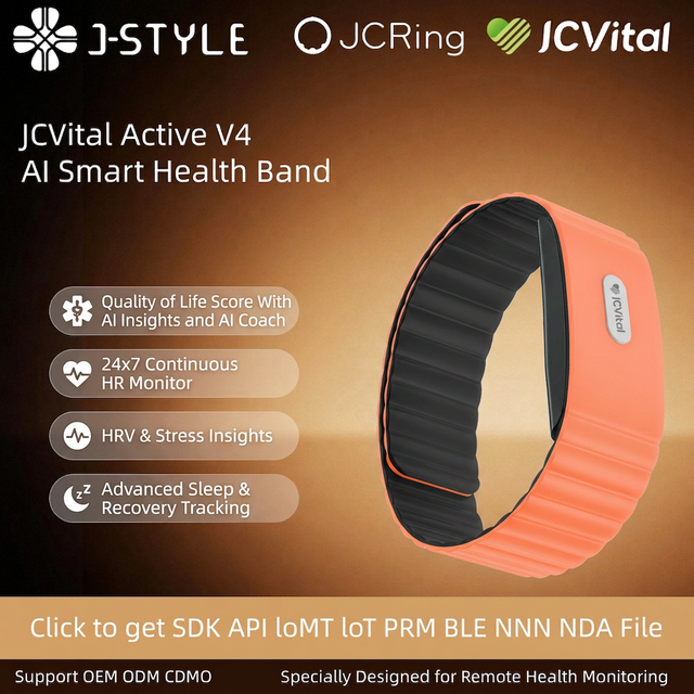 JCVital 2501 SDK APL OEM ODM Smart Medical Weara with AI Powered Activity Monitor OEM Fitness Wristband SpO2 and HR Tracking