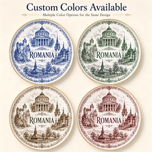 Plato Decorativo <span class=keywords><strong>de</strong></span> Cerámica con Diseño del Templo <span class=keywords><strong>de</strong></span> Atenea, Recuerdo <span class=keywords><strong>de</strong></span> Rumania, Europa, Patrón Vintage, para Personalización OEM/ODM, Venta al Por Mayor - Product Image 2