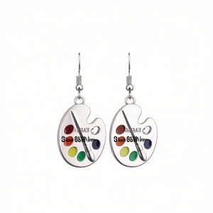 Pendientes de paleta de arte, chapados en plata, aleación de zinc, unisex, bonitos, joyería de moda, diseño colorido - Product Image 1